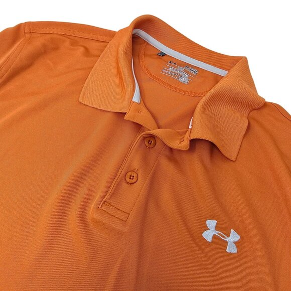 Under Armour Loose Heat Gear Polo Shirt XL Men's Orange‎ Short Sleeve - Picture 1 of 9